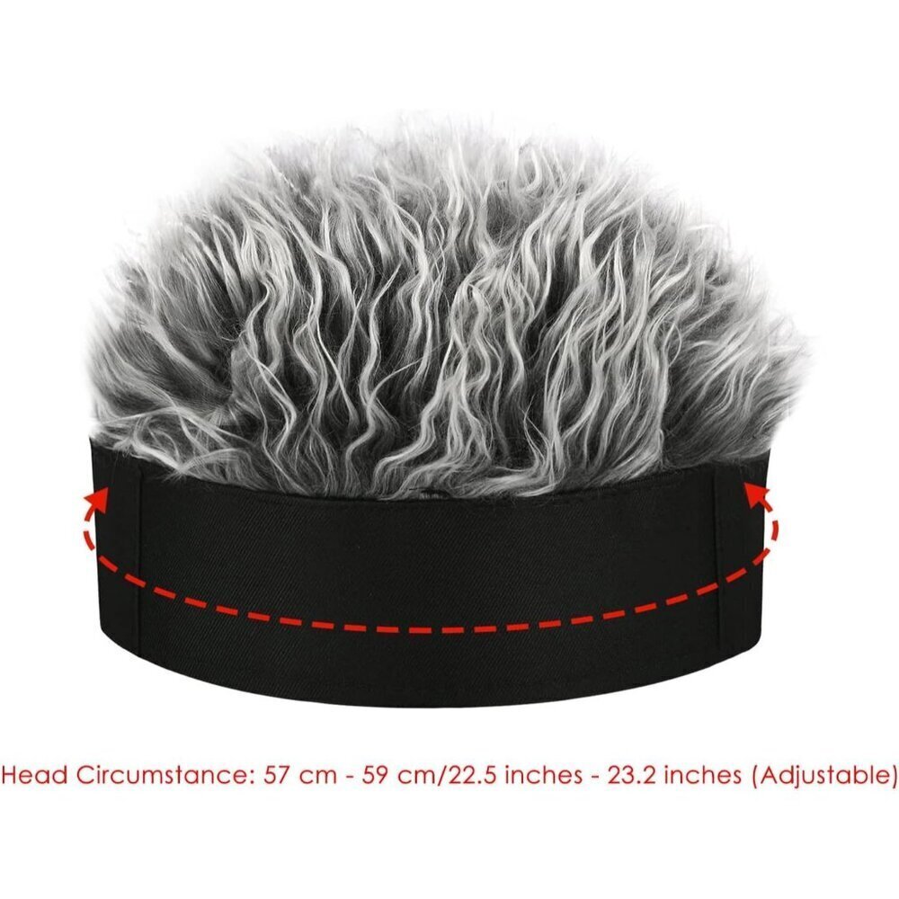 Men No Brim Black And Grey Adjustable Visor Hat With Spiked Wigs Fake Hair Visor - Picture 2 of 5